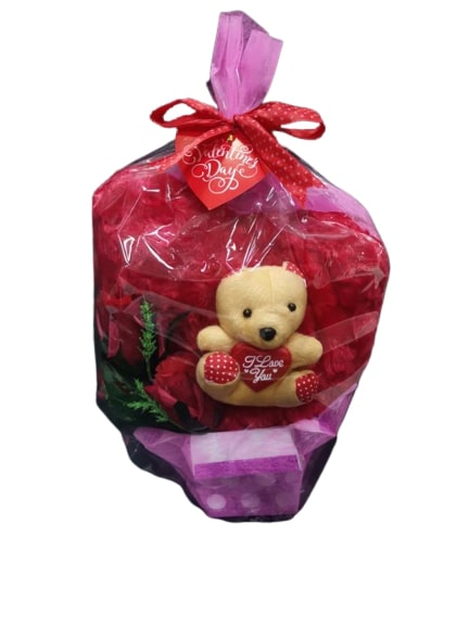 Teddy Bear and Heart Pillow with Roses