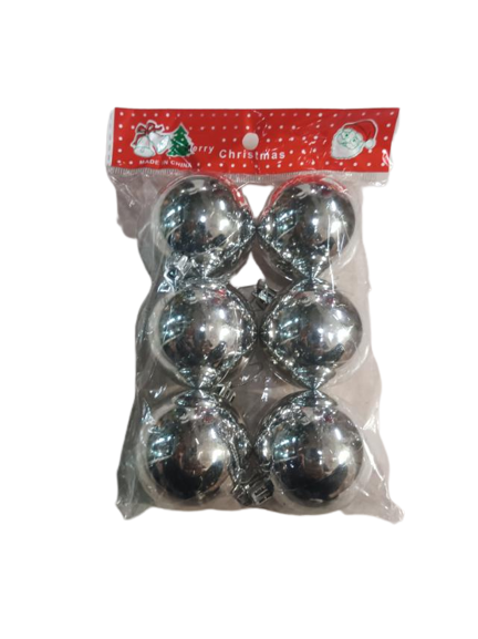 Silver Plain Christmas Balls (Pack of 6)