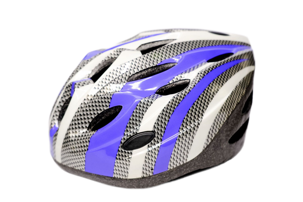 Bike Helmet Blue and White Stripes