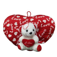 Teddy Bear (White) with Heart (love text design) Pillow